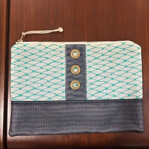 Alaina Marie Large Clutch with Blue and White Design